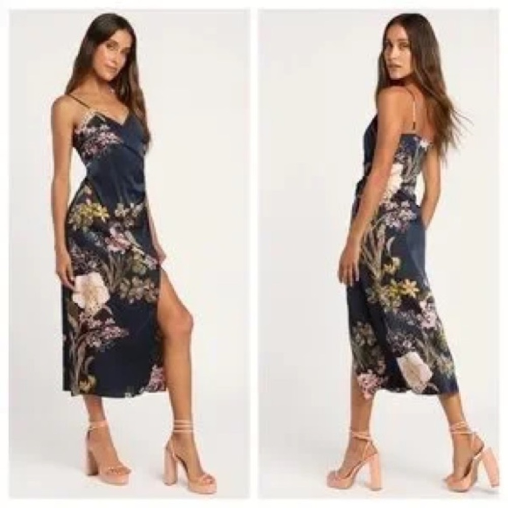 Lulu's Yellow Gold Asymmetrical Wrap Midi Dress